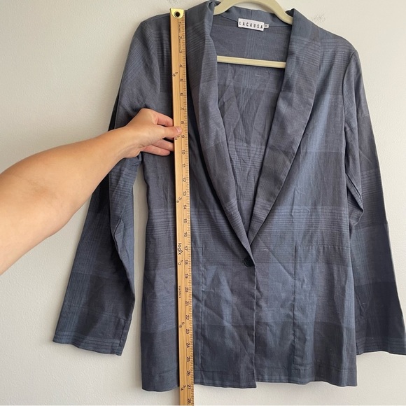 LACAUSA Rooney Blazer jacket hemp plaid artsy lagenlook powder blue indie clean - Picture 7 of 15